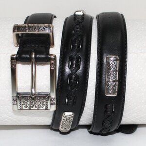 Fossil Genuine Leather Medium Black & Silver Tone Accents 1" Wide Belt